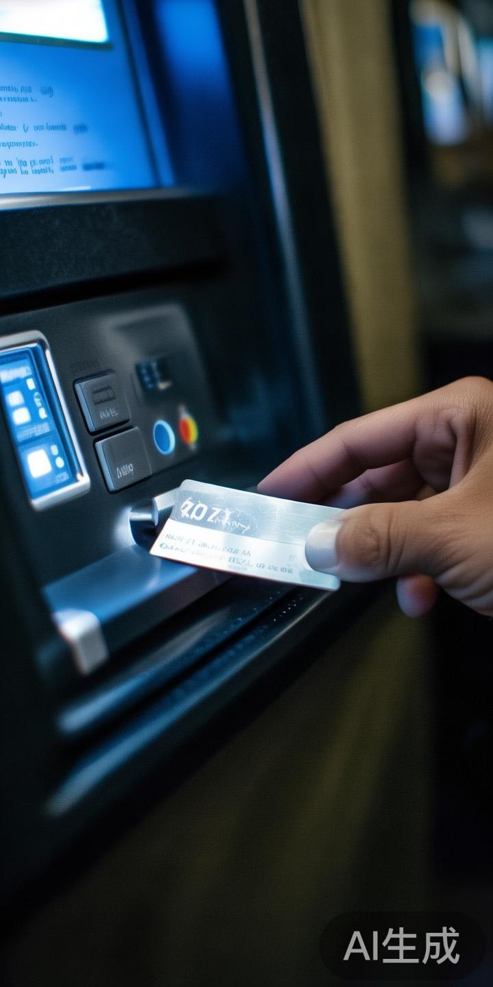 将银行卡沿卡片正面朝上沿箭头方向插入取款机的卡槽。